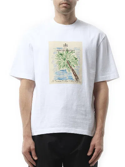 Jacquemus 'le T-shirt Marino' White Crewneck T-shirt With Maxi Print On The Front