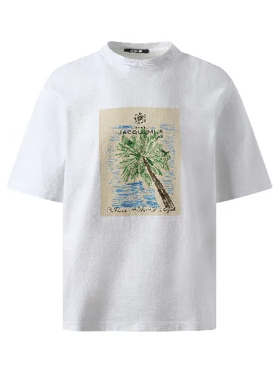 Jacquemus 'le T-shirt Marino' White Crewneck T-shirt With Maxi Print On The Front