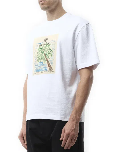 Jacquemus 'le T-shirt Marino' White Crewneck T-shirt With Maxi Print On The Front