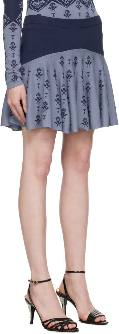 Conner Ives Two-tone Jacquard-knit Mini Skirt In Blue