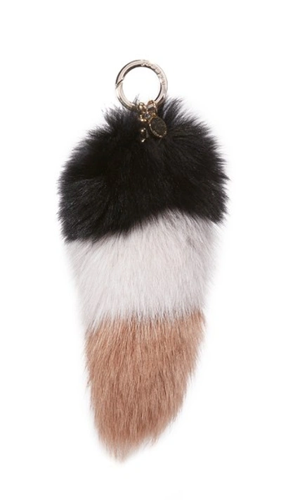 Jocelyn Colorblock Fox Fur Tail Keychain In Neutral Multi