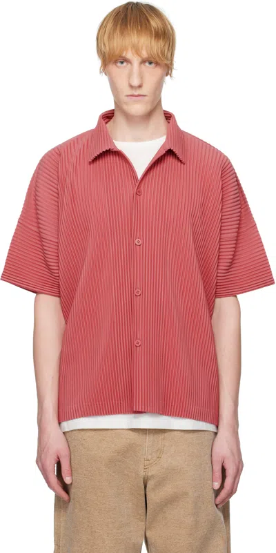 Issey Miyake Dusky Red Pleated Fabric Mc April Shirt
