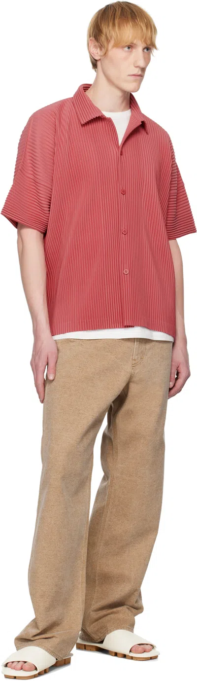 Issey Miyake Dusky Red Pleated Fabric Mc April Shirt
