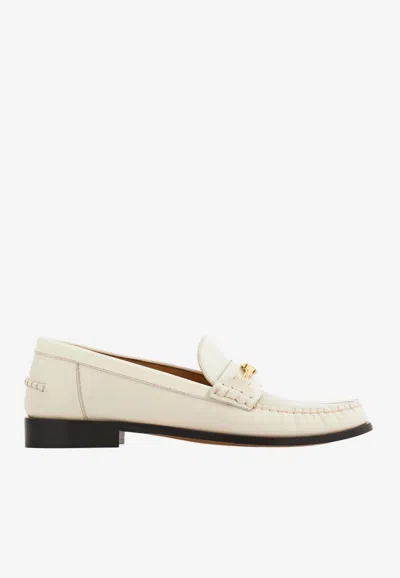 Ferragamo Harry Leather Loafers Hardware Toe In White