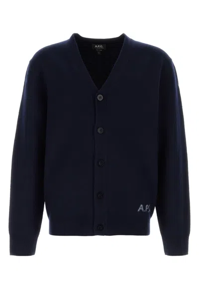Apc A.p.c. Navy Blue Wool Cardigan