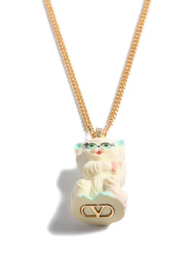 Valentino Garavani Multicolor Nylon And Metal Le Chat De La Maison Necklace In Gold