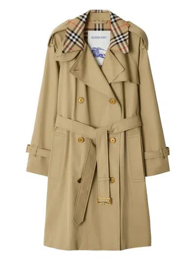Burberry Check Collar Long Castleford Trench Coat In Brown