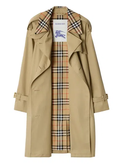 Burberry Check Collar Long Castleford Trench Coat In Brown