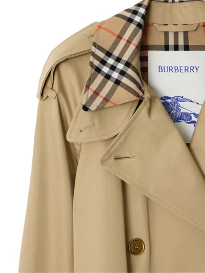 Burberry Check Collar Long Castleford Trench Coat In Brown