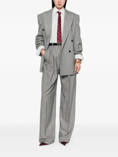 Saint Laurent Grey Shirt With Cassandre Embroidery And All-over Striped Motif In Cotton Woman In White