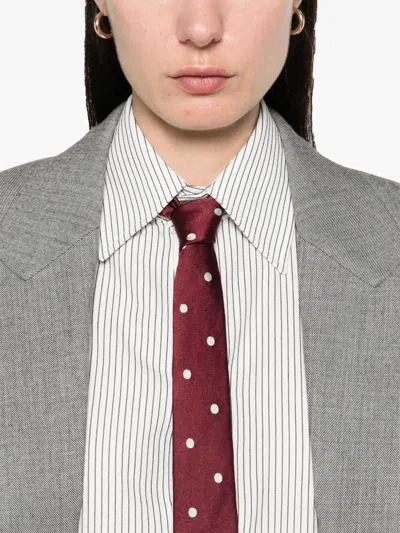 Saint Laurent Grey Shirt With Cassandre Embroidery And All-over Striped Motif In Cotton Woman In White