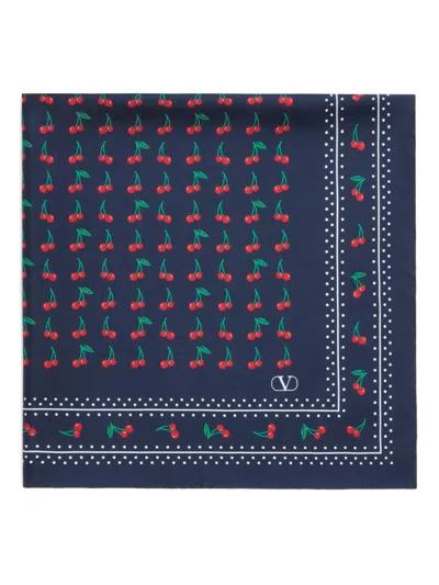 Valentino Garavani Cherryfic Silk Square Scarf In Blue
