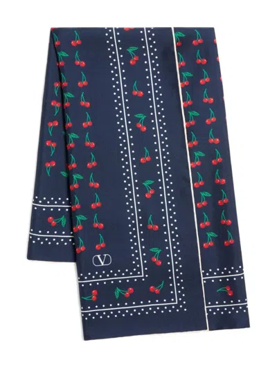 Valentino Garavani Cherryfic Silk Square Scarf In Blue
