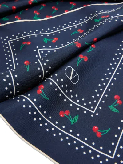 Valentino Garavani Cherryfic Silk Square Scarf In Blue
