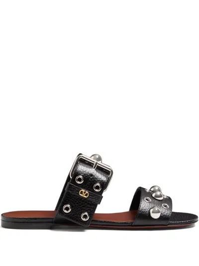 Valentino Garavani Nellcôte Slide Sandal In Grainy Calfskin Woman Black 41