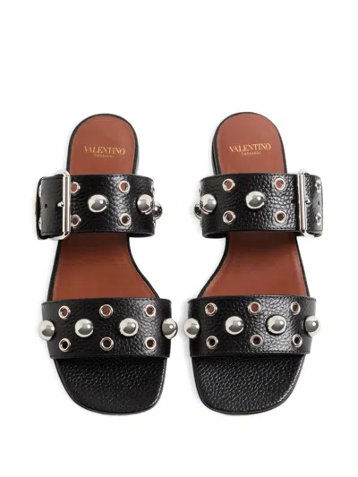 Valentino Garavani Nellcôte Slide Sandal In Grainy Calfskin Woman Black 41