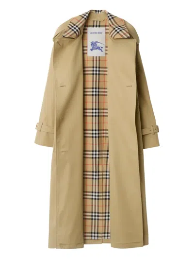 Burberry Check Collar Long Castleford Trench Coat In Brown