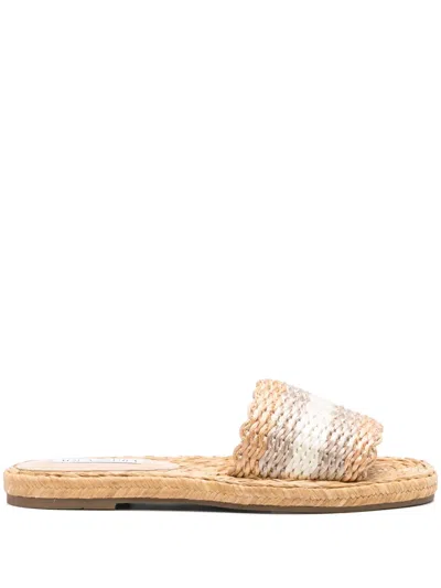 Aquazzura Flat Woven Open Toe Slippers In Neutral