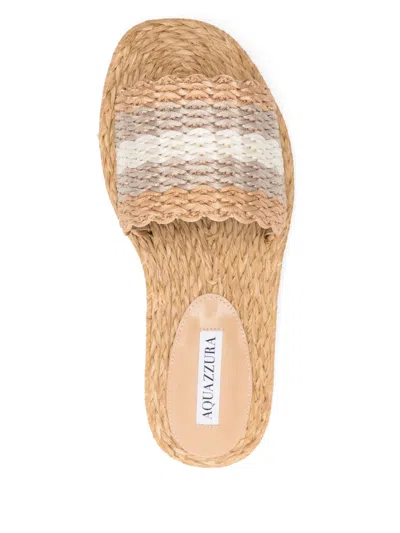 Aquazzura Flat Woven Open Toe Slippers In Neutral