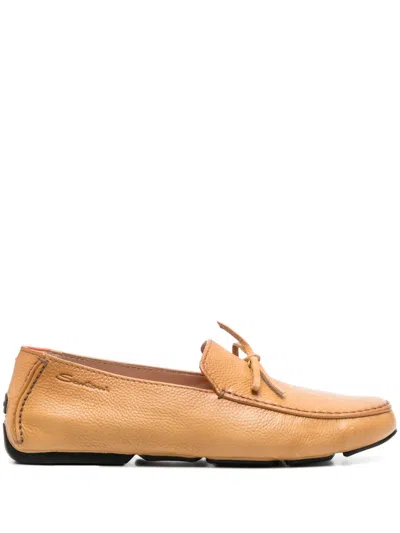 Santoni Grained-leather Loafers In Neutral