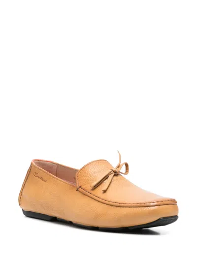 Santoni Grained-leather Loafers In Neutral