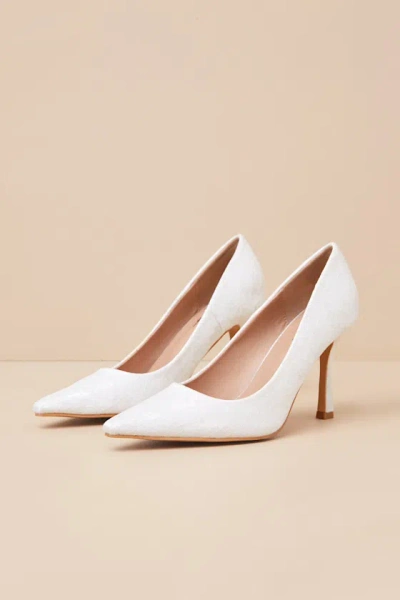 Lulus Hellene White Lace Pointed-toe Pumps In Multi