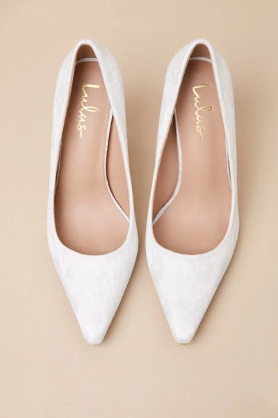 Lulus Hellene White Lace Pointed-toe Pumps In Multi
