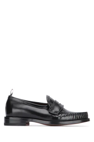 Thom Browne Leather Loafers With Round Toe And Rubber Sole In Black