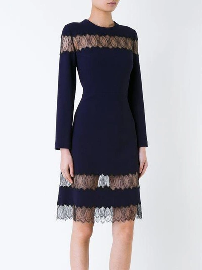 Shop Huishan Zhang Sheer Lace Panel Flared Dress - Blue