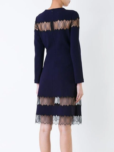 Shop Huishan Zhang Sheer Lace Panel Flared Dress - Blue