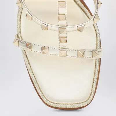 Valentino Rockstud Wedge Sandals In Platinum Color