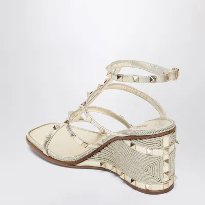 Valentino Rockstud Wedge Sandals In Platinum Color