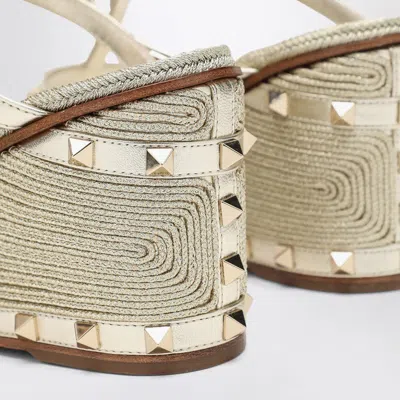 Valentino Rockstud Wedge Sandals In Platinum Color