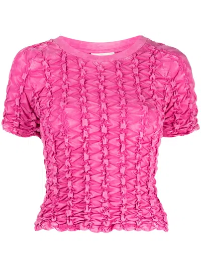 Ponder.er Ruched-detailing Cotton T-shirt In Pink