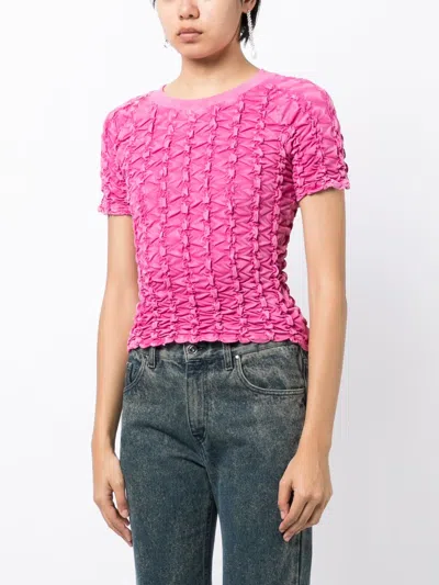 Ponder.er Ruched-detailing Cotton T-shirt In Pink