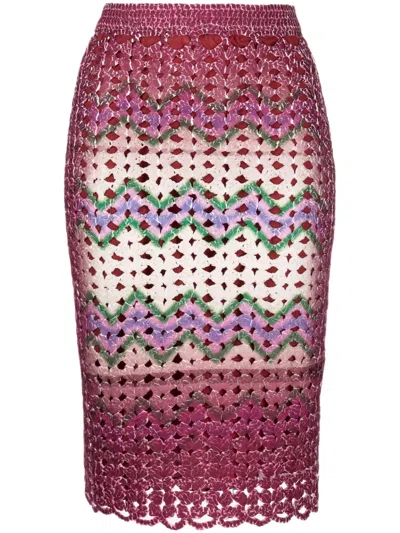Ponder.er Graphic-print Crochet-knit Midi Skirt In Red