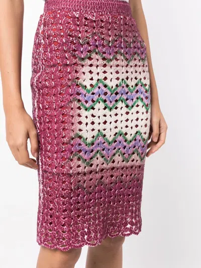 Ponder.er Graphic-print Crochet-knit Midi Skirt In Red