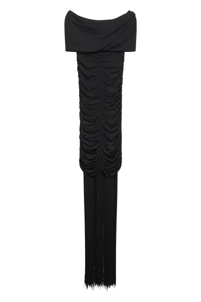 Khaite Draped Fringe Dress In Burgundy