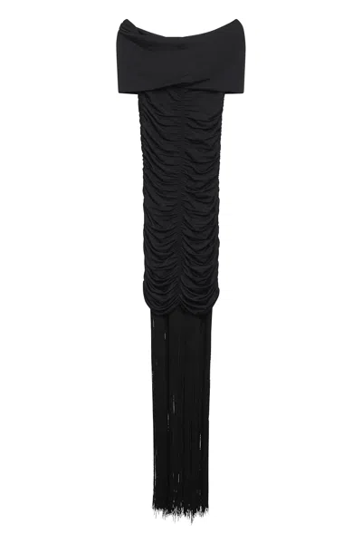 Khaite Draped Fringe Dress In Burgundy