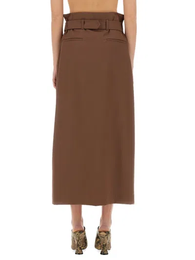 Dries Van Noten Waist Belt Skirt With Slit And Pleats In Brown
