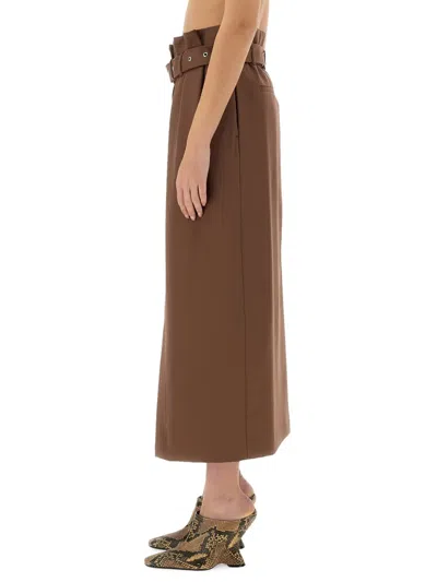 Dries Van Noten Waist Belt Skirt With Slit And Pleats In Brown