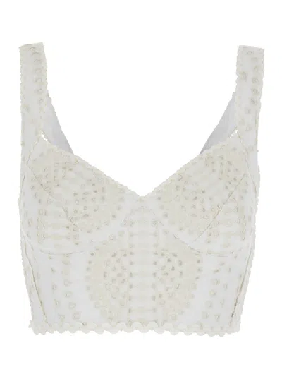 Charo Ruiz 'goldie' White Top With V-neck On The Front And Perforated Design