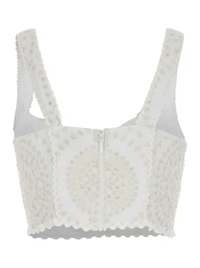 Charo Ruiz 'goldie' White Top With V-neck On The Front And Perforated Design