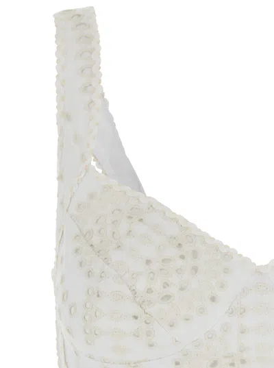 Charo Ruiz 'goldie' White Top With V-neck On The Front And Perforated Design