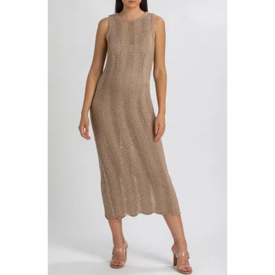 Pietro Brunelli Maternity Maternity Sleeveless Crochet Knit Fitted Maxi Hibiscus Dress In Metal Shining