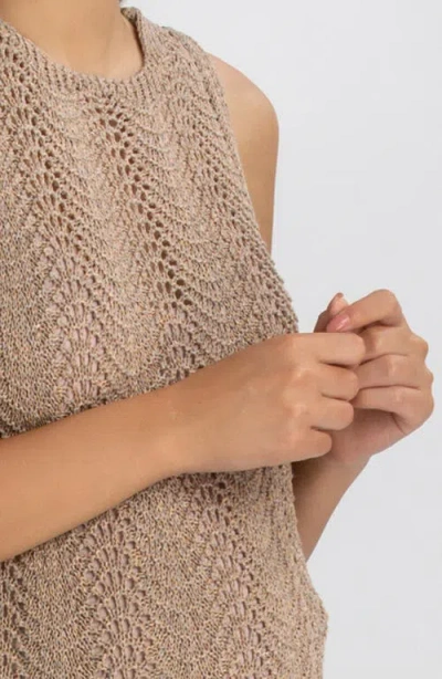 Pietro Brunelli Maternity Maternity Sleeveless Crochet Knit Fitted Maxi Hibiscus Dress In Metal Shining