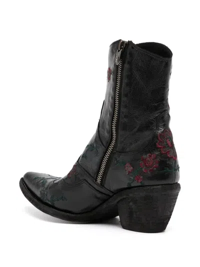Fauzian Jeunesse Floral-embroidered Ankle Boots In Black