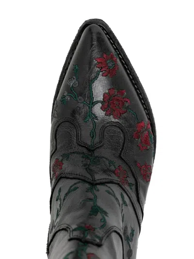 Fauzian Jeunesse Floral-embroidered Ankle Boots In Black