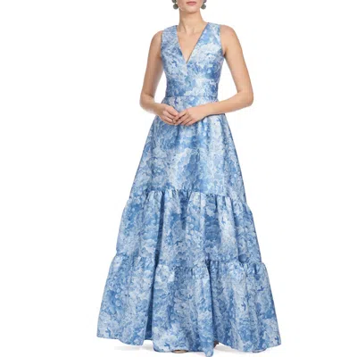 Sachin & Babi Rori Floral Sleeveless Tiered Mikado Gown In Blue