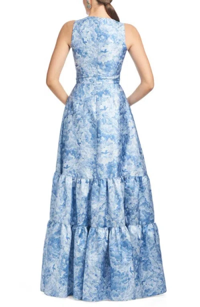 Sachin & Babi Rori Floral Sleeveless Tiered Mikado Gown In Blue